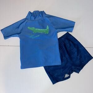 Primark 2 Piece Rash Guard Alligator Crocodile Swim Suit Baby Boy 18/24 Months